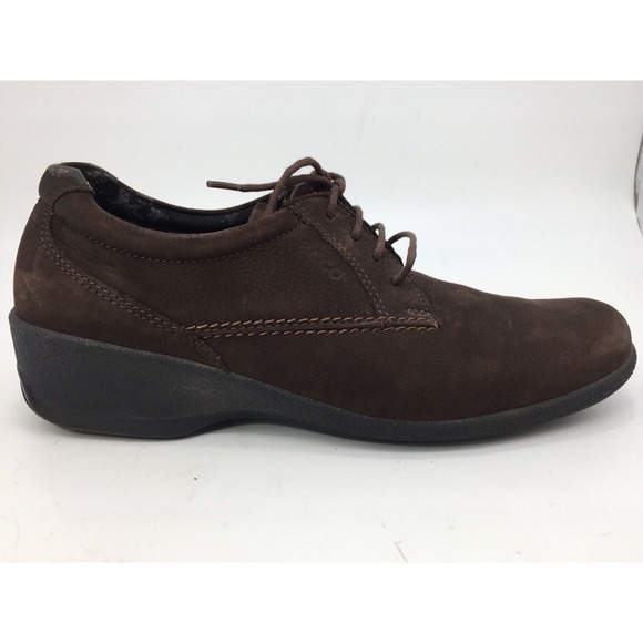 ECCO Women's Brown Suede Wedge Casual Lace‎ Up Walking Shoes Size EU 39/US 8-8.5 - Picture 1 of 9